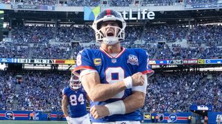 Week 10 Fantasy Flames quarterback: Daniel Jones vs. Panthers in Munich (Fantasy Football). Photo by Robert Deutsch, Imagn Images