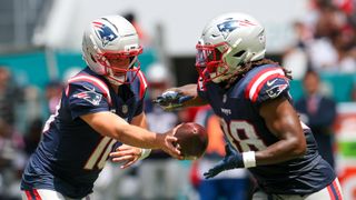 Week 7 Fantasy Flames RB: Hold onto the rock, Rhamondre  (NFL). Photo by Nathan Ray Seebeck-Imagn Images